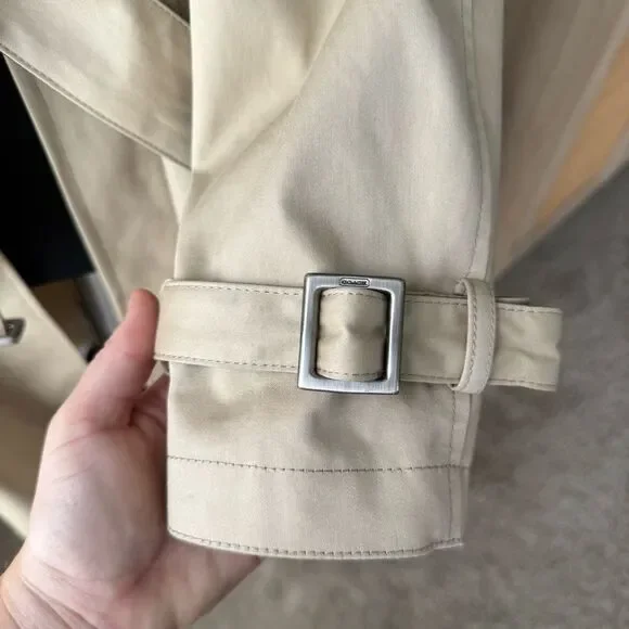Coach Leatherware 1941 Trench Coat Beige Cotton Leather Trim Belted Classic - Picture 14 of 16